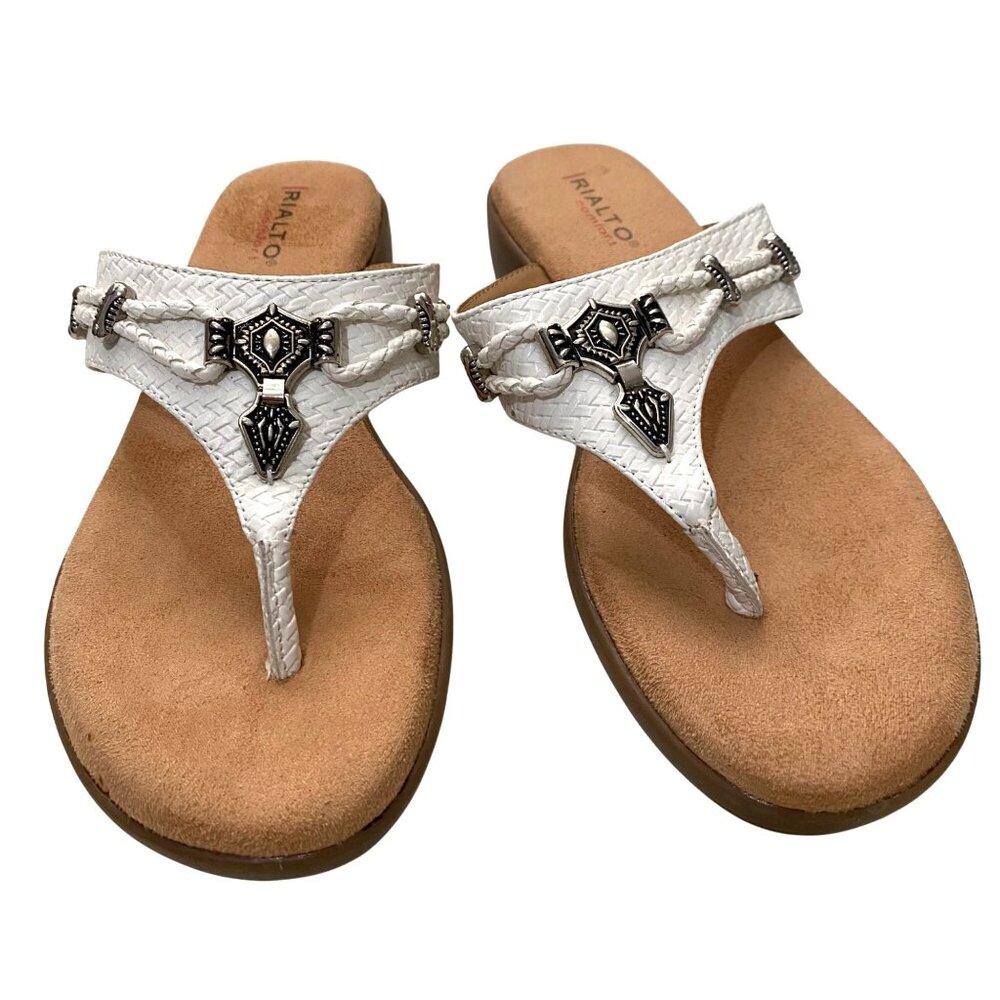 Rialto Comfort Bailee‎ Thong Sandal Womens Size 10 White Beachy Boho Cruisewear